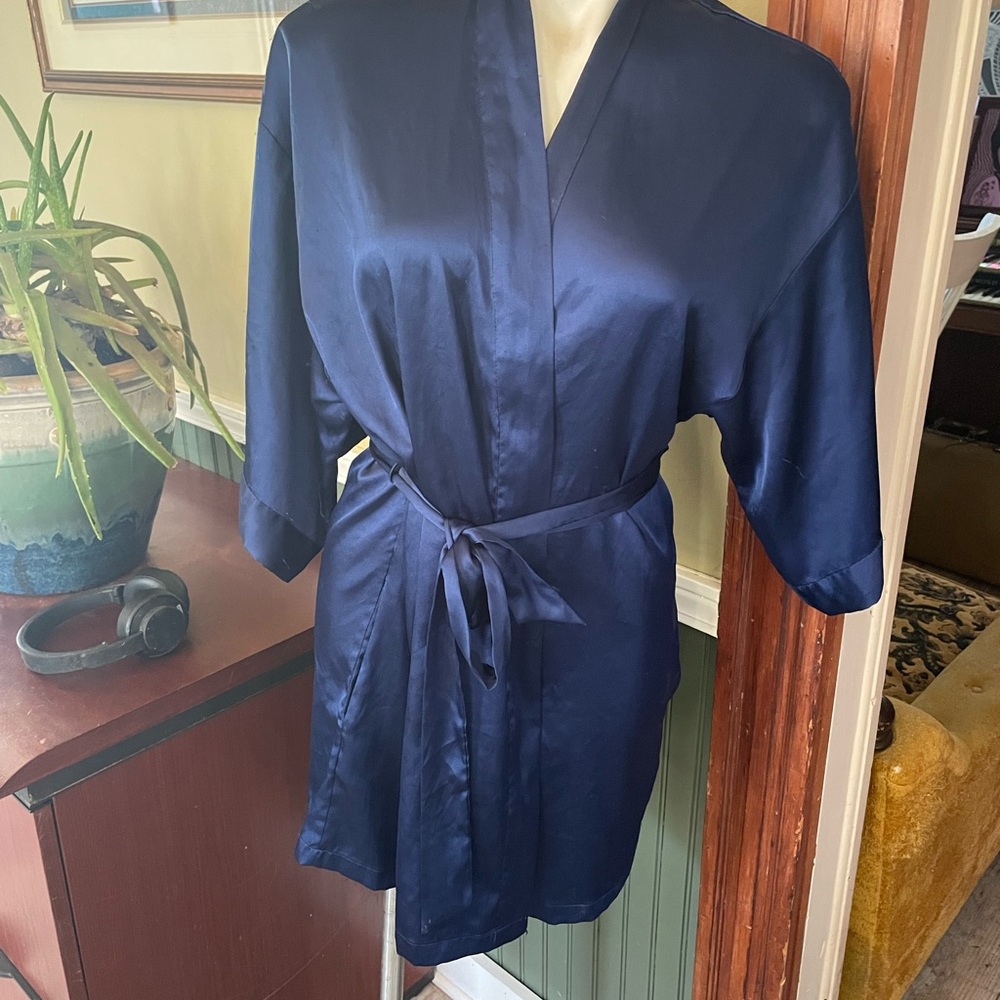 Victoria's Secret Deep Blue Satin Robe